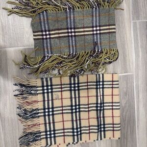 Burberry Plaid Scarves with Fringe in Green and Cream